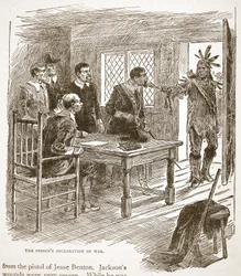 De Verklaring van Oorlog door de Indianen, uit een boek gepubliceerd in 1896
