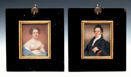 Twee miniaturen van Kapitein Arent Schuyler de Peyster en zijn vrouw, Sarah Macomb