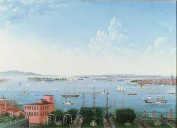 Uitzicht op de haven van New York vanaf Brooklyn Heights, c.1860