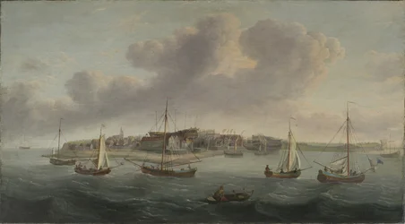 Uitzicht op een havenstad, 1760