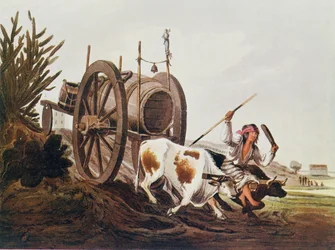 Waterkar, gereproduceerd uit Vidals Picturesque Illustrations of Buenos Aires and Montevideo, gepubliceerd in 1820, uit The Romance of the River Plate, Vol. I, door W. H. Koebel, 1914