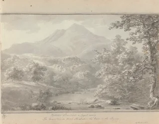 Uitzichten in Engeland, Schotland en Wales: Tussen Llanrwst en Capel Cerrig, de berg is Moel Shiabod, de rivier is Lligwy