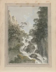Gezichten in Engeland, Schotland en Wales: Bovenste deel van de waterval van Lowdoor, een studie uit de natuur