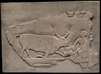 Wandfragment van een graf met een afbeelding van een herder