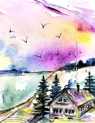 Gezellig aquarellandschap