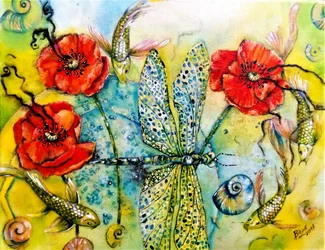 Libelle- en papaver vijver