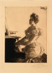 Aan de piano (mejuffrouw Anna Burnett)