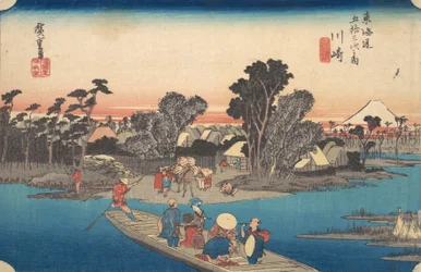 Veerboot over de Rokugo-rivier, ca. 1834