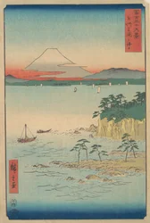 Fuji vanaf Miura, Sagami Soshu Miura no Kaijo, uit de serie Zesendertig Zichten op de Berg Fuji, 1858