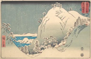 Berg Yuga in de provincie Bizen, uit de serie Worstelen..., 8e maand, 1858