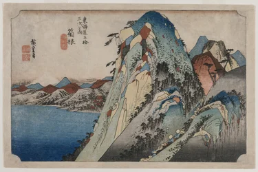 Afbeelding van het Meer bij Hakone uit de serie 53 Stations van de Tokaido, 1833