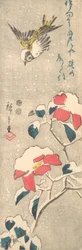 Mus en met sneeuw bedekte Camellia Tsubaki, ca. 1845