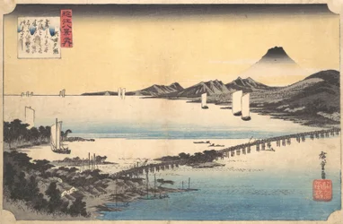 Zonsondergangsgloed bij Seta Seta sekisho, uit de serie Acht Uitzichten van de Omi Provincie, 1834-35