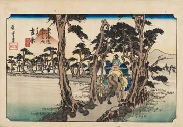Houtsnede - Yoshiwara Hidari Fuji