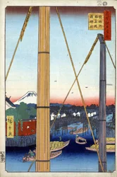 Honderd beroemde gezichten van Edo: de Inari-brug en de Minato-tempel in Teppozu