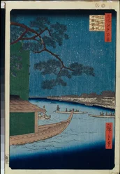 Honderd beroemde uitzichten van Edo: De "Pine of Success" en Oumayagashi aan de Asakusa-rivier