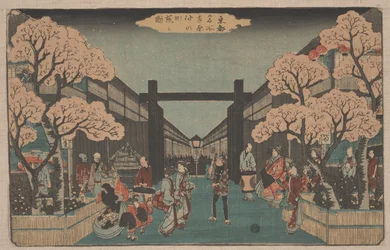 Kersenbloesems op Naka-no-cho in de Yoshiwara (houtsnede)