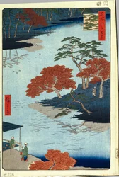In de Akiba-tempel in Ukeji (honderd beroemde uitzichten van Edo)