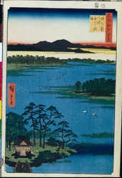 Japanse prent: De Benten-tempel aan de oevers van het Inokashira-meer (Tokio, Japan)