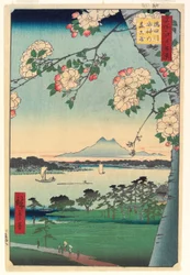 Bos van Suijin-schrijn en Masaki aan de Sumida-rivier, 1856, 8e maand