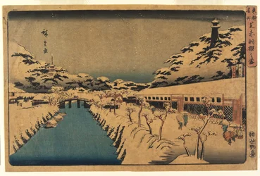 Sneeuw bij de Akabane Brug in Shiba, 1844-45