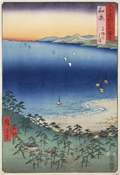 Takashi Beach in de provincie Izumi, nr. 4 uit de serie Afbeeldingen van beroemde plaatsen in de zestig-odd provincies, 1853
