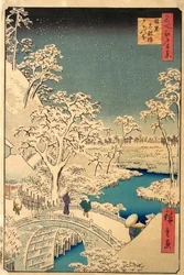 De Taiko-brug en de Yuhi-heuvel in Meguro, uit De Honderd Beroemde Zichten van Edo