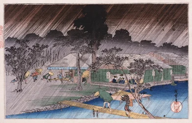 Schemerregen bij Tadasu Bank, uit de serie Beroemde plaatsen van Kyoto