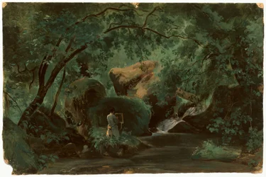 Bosinterieur met een schilder, Civita Castellana, 1825-1830
