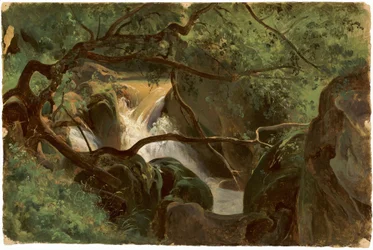Bosinterieur met een waterval, Papigno
