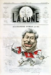 Cartoon en handtekening door Alexandre Dumas - door Gill in "La Lune" van 02/12/1866