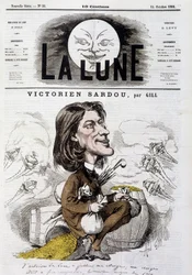 Cartoon door Victorian Sardou door Gill - Omslag van De Maan van 14/10/1866.