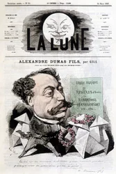 Striptekening over Alexandre Dumas Fils door Gill. Omslag 