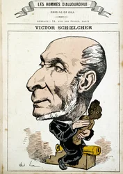 Humoristische tekening over Victor Schoelcher en de afschaffing van de slavernij - door Gill, in “The Men of Today”