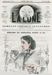 Portret van Adelina (1843-1919) en Carlotta Patti (1835-1889), Italiaanse operazangers. Cartoon door Gill, in 