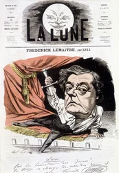 Portret van Frédérick Lemaître (1800-1876), Franse toneelspeler. Cartoon door Gill in 