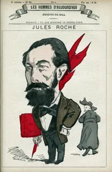 Portret van Jules Roche (1841-1923), een Franse politicus, hij was afgevaardigde en minister van handel en industrie van 1890 tot 1892. Cartoon door Gill, Parijs.