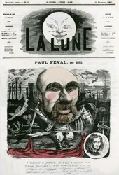 Portret van Paul Féval (1816-1887), Franse schrijver. Cartoon door Gill, in 