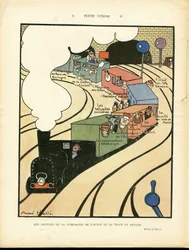 Illustratie door Andre Helle (1875-1945) in Le Rire, 25/01/08 - Kleine snelheid - Transport, Trein Spoorweg, Western Company