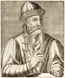 Johannes Gutenberg: Duitse uitvinder wiens uitvinding van de drukpers met losse letters de drukrevolutie startte, uit 