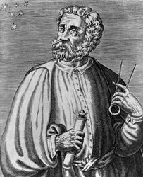Portret van Ferdinand Magellaan, Portugese navigator, gravure door Andre Thevet uit Ware portretten en levens van Illustere mannen