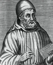 Portret van John Duns, ook wel Duns Scotus genoemd (1265 of 1266-1308), Schotse filosoof en theoloog, gravure door Andre Thevet (1504-1592) uit Les vrais pourtraits et vies des hommes illustres grecz, latins et payens