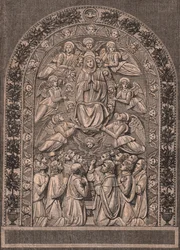 Hemelvaart van de Maagd, door Werkplaats van Andrea della Robbia, Pinacoteca di Citta di Castello, Umbrië, Italië, houtsnede uit Le cento citta d