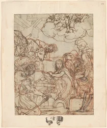 De aanbidding van de herders, ca 1600-1610 (pentekening)
