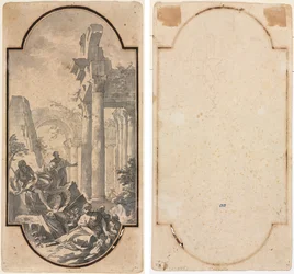 Figuren Bij de Ruïnes van een Korinthische Tempel (recto); Fragment van een Boog (tracering van recto) (verso)