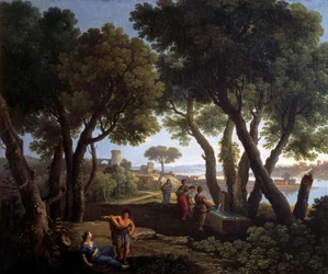 Landschap met vrouwen bij een put