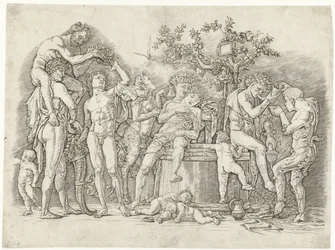 Bacchanaal met satyrs en bacchanten bij wijnpers