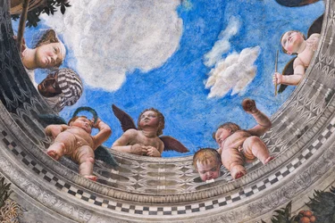 Balustrade met een hofdame, haar zwarte bediende en enkele putti, ca. 1465-74 (fresco)