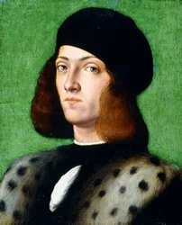 Portret van een jonge heer, borststuk, met zwarte muts en zwarte jas, 1506