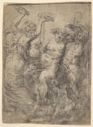 Bacchische revel met Silenus die een geit berijdt in het midden, ca. 1540-43